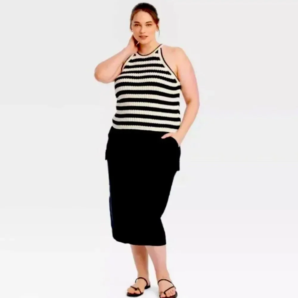 NWT A new day Top Knit Tank Sweater Black White Size XXL - Picture 6 of 7